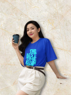 PD CLORI Printed Women Round Neck Blue T-Shirt