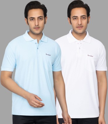 Pyro Spirit Solid Men Polo Neck Light Blue, White T-Shirt