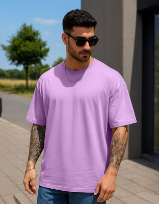 Veirdo Solid Men Round Neck Purple T-Shirt