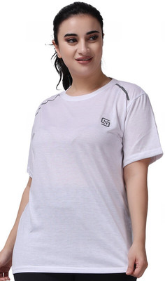 ND Solid Women Round Neck White T-Shirt