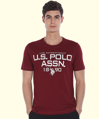 U.S. POLO ASSN. Printed Men Round Neck Red T-Shirt