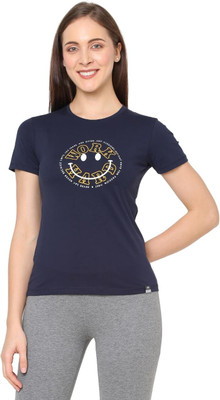 Laasa Sports Printed Women Crew Neck Blue T-Shirt