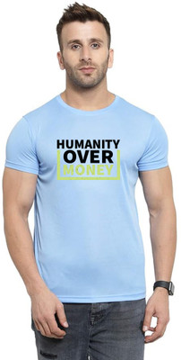 LV CARE Printed Men Round Neck Blue T-Shirt