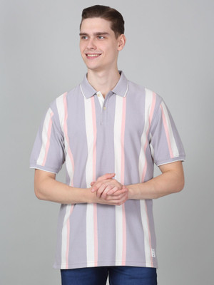 CANTABIL Striped Men Polo Neck Purple T-Shirt