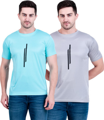 OCTOVEEJ Solid Men Round Neck Grey, Blue T-Shirt