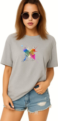 LuxeApe Printed Women Round Neck Grey T-Shirt