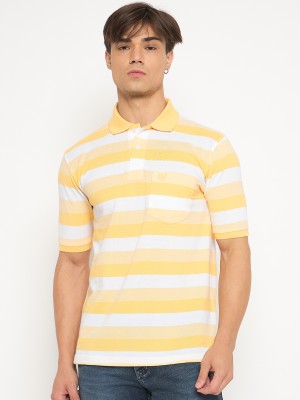 DUKE Striped Men Polo Neck Yellow T-Shirt