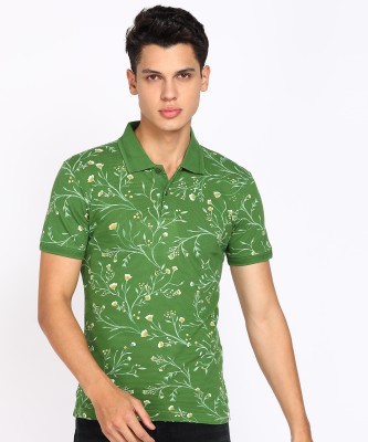 MUFTI Printed Men Polo Neck Green T-Shirt