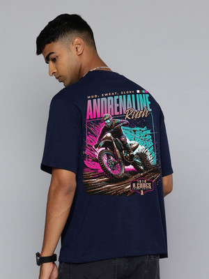 R.Code by The Roadster Life Co. Graphic Print Men Round Neck Navy Blue T-Shirt