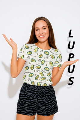 LUPUS Printed Women Round Neck White T-Shirt