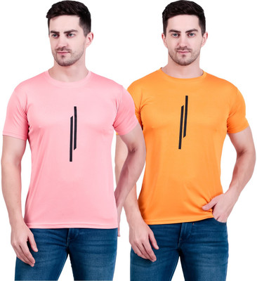 OCTOVEEJ Printed Men Round Neck Pink, Yellow T-Shirt