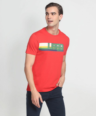 U.S. POLO ASSN. Printed, Typography Men Round Neck Red T-Shirt