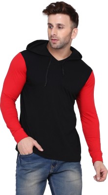 GEUM Solid Men Hooded Neck Red, Black T-Shirt