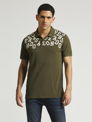 Pepe Jeans Printed Men Polo Neck Green T-Shirt