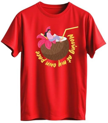 ATVI.FIT Printed Women Round Neck Red T-Shirt