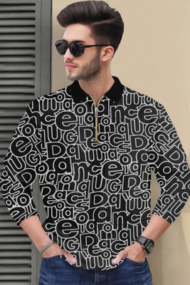 NB NICKY BOY Printed Men Polo Neck Black T-Shirt