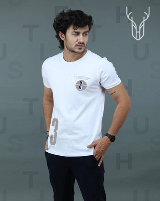 t-hustler Graphic Print Men Round Neck White T-Shirt