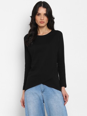 Ap'pulse Solid Women Round Neck Black T-Shirt