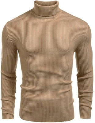 Clafoutis Solid Turtle Neck Casual Men Beige Sweater