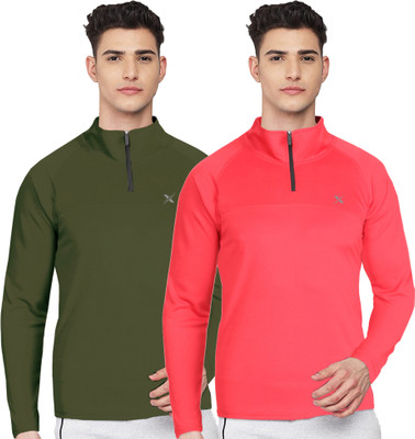 FTX Solid Men Zip Neck Multicolor T-Shirt