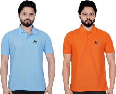 La Milano Self Design Men Polo Neck Orange T-Shirt