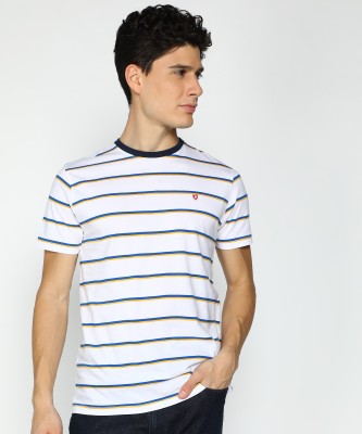 PROVOGUE Striped Men Round Neck White T-Shirt