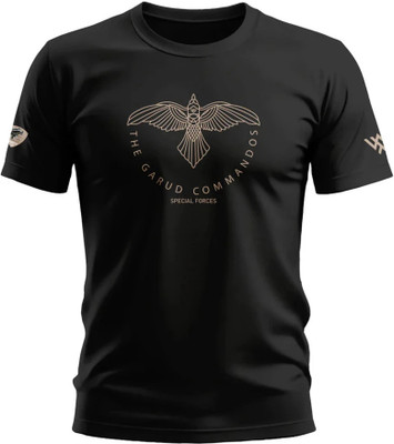 Warriorworld Printed Men Round Neck Black T-Shirt