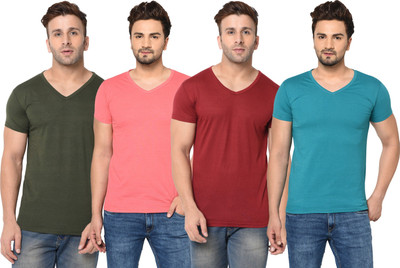 JB Jagoboy Solid Men V Neck Green, Maroon, Blue, Pink T-Shirt