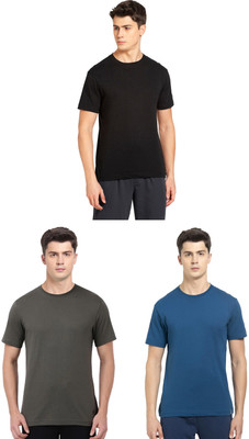 JOCKEY Solid Men Round Neck Black, Dark Green, Blue T-Shirt