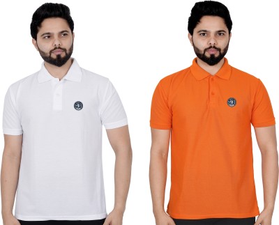 La Milano Solid Men Polo Neck Orange T-Shirt