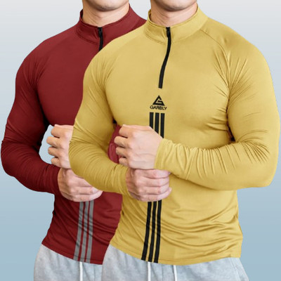 BELACHY Colorblock Men Henley Neck Yellow T-Shirt