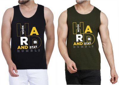 WOOSTRO Printed Men Scoop Neck Black, Dark Green T-Shirt