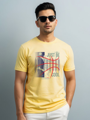 ADRO Graphic Print Men Round Neck Yellow T-Shirt