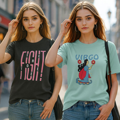 Fabflee Solid Women Round Neck Multicolor T-Shirt