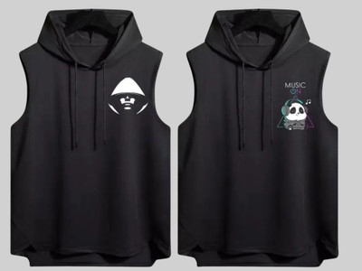 Mundali Graphic Print Men Hooded Neck Black T-Shirt