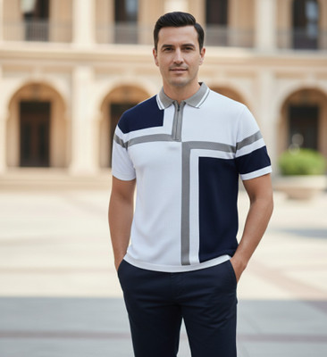 KG FASHION Colorblock, Geometric Print Men Polo Neck Reversible Multicolor T-Shirt