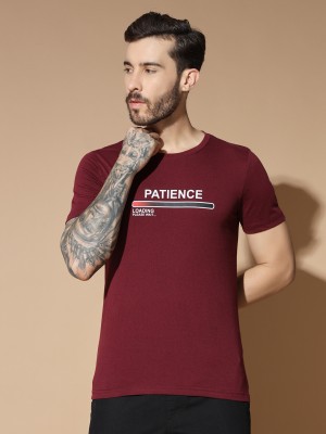 GLITO Printed Men Round Neck Maroon T-Shirt