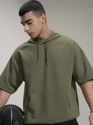 HIGHLANDER Solid Men Hooded Neck Green T-Shirt
