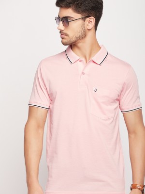 UNIBERRY Solid Men Polo Neck Pink T-Shirt