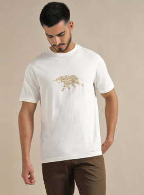 Andamen Printed Men Round Neck Beige T-Shirt