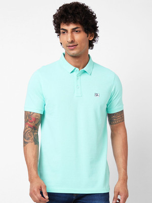 Spykar Solid Men Polo Neck Blue T-Shirt