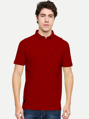Mudo Solid Men Polo Neck Maroon T-Shirt