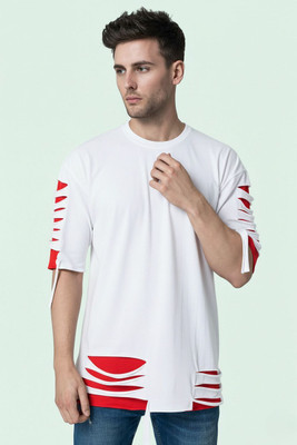 A2R FASHION Self Design Men Round Neck White T-Shirt