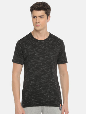Macroman M-Series Self Design Men Round Neck Black T-Shirt
