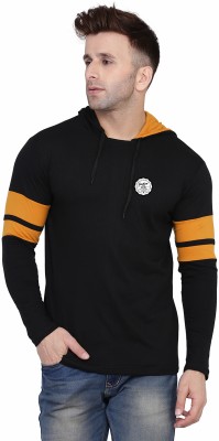 tfurnish Solid Men Hooded Neck Black, Gold T-Shirt