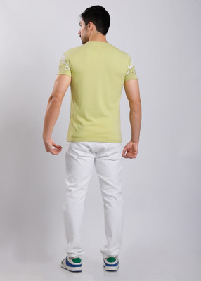 HIGHTRIBE Printed Men Round Neck Green, Yellow T-Shirt
