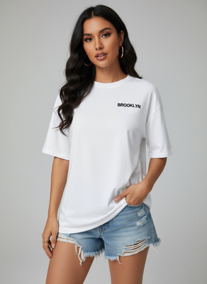 SZN Typography Women Round Neck White T-Shirt