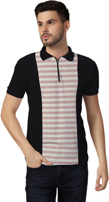 tfurnish Striped Men Polo Neck Pink T-Shirt