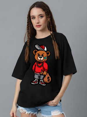 Moda Rapido Graphic Print Women Round Neck Black T-Shirt