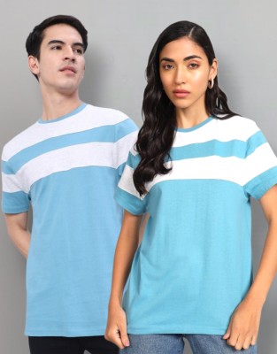 THE DRY STATE Printed Couple Round Neck Light Blue T-Shirt